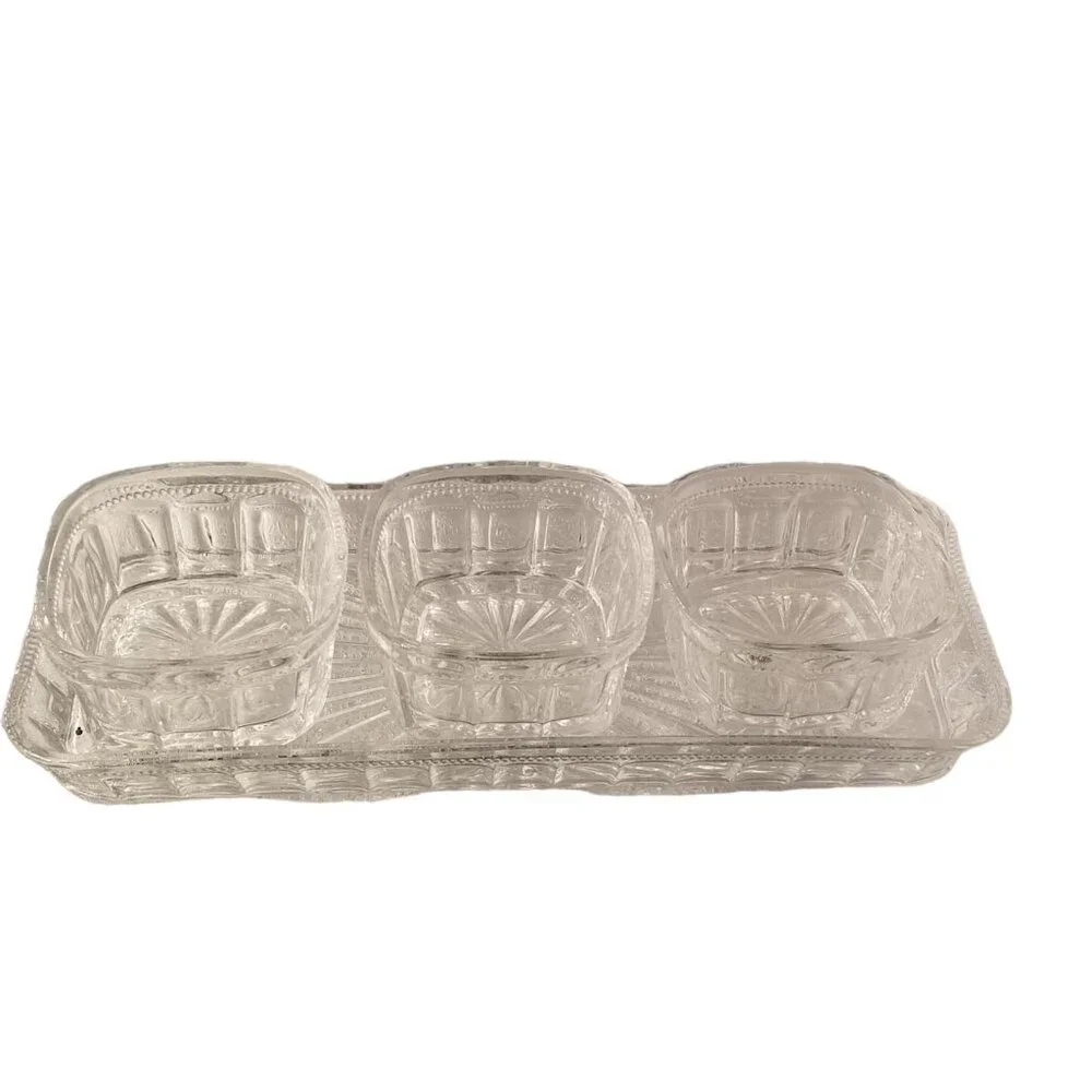 Crystal Relish Server 4-piece Server Serving Bowls Tray Set‎
